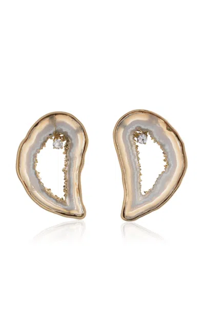 Denise Cassou 18k Yellow Gold Peace Earrings In White