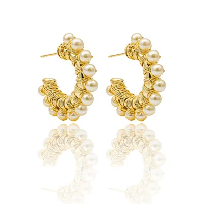 Denise Pacini Women's Gold Pearl Wire Wrapped Hoop Earrings