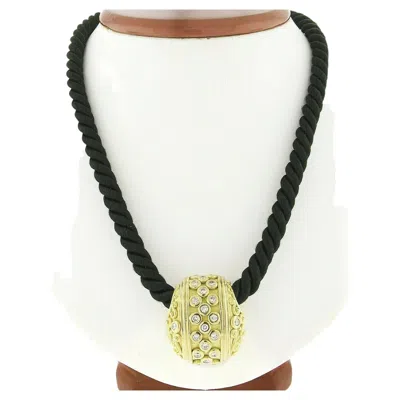 Pre-owned Denise Roberge 18k Gold 2.10ct Bezel Diamond Slide Pendant & Black Silk Cord