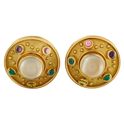 Pre-owned Denise Roberge 18k Gold Moonstone Gemstone Clip-on Earrings Dr09-122225 In Multi
