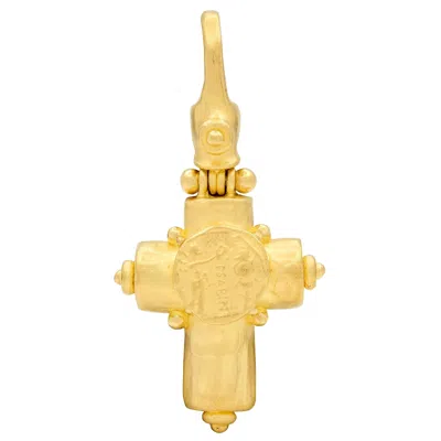 Pre-owned Denise Roberge 1990's 22 Karat Yellow Gold Vintage Ancient Coin Cross Pendant