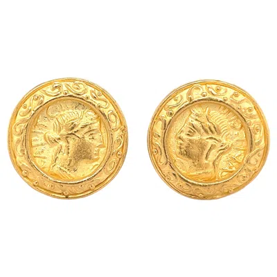 Pre-owned Denise Roberge 22k Gold Roman Coin Motif Clip On Earrings In Multi