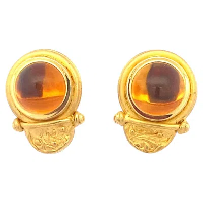 Pre-owned Denise Roberge 22k Yellow Gold Bezel- Set Cabochon Citrine Earrings