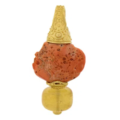 Pre-owned Denise Roberge 22k Yellow Gold Coral W/ Rondelle Citrine Enhancer Pendant