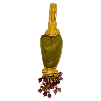 Pre-owned Denise Roberge Tumbled Tourmaline Handmade 22k Gold Charm Pendant Etruscan In Multi