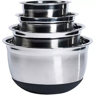 Denmark 4-pc. Stainless Steel Mixing Bowl Set With Silicone Base In Silver