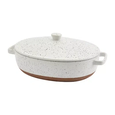 Denmark Speckled Stoneware 3.2-qt. Oval Casserole With Lid In White