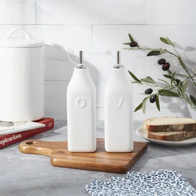 Denmark Tools For Cooks 2-piece Ceramic Oil & Vinegar Cruet Set White Bistro