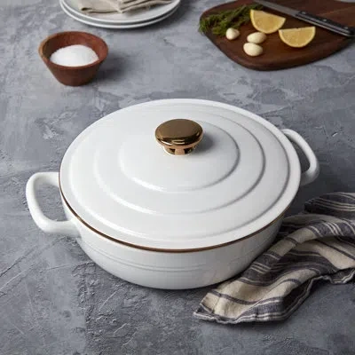Denmark Tools For Cooks 3-quart Stoneware Casserole Pan Baking Dish With Lid, White