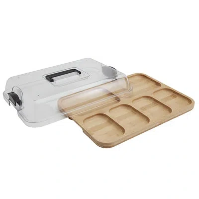 Denmark Tools For Cooks 6-section Bamboo Charcuterie Board With Locking Plastic Lid And Handle In Brown;clear