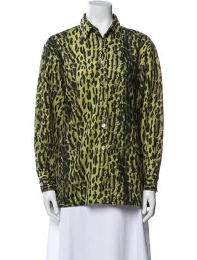 Pre-owned Dennis Basso Animal Print Blazer In Green