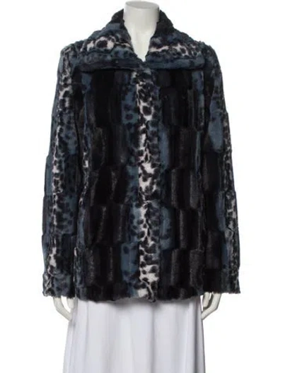 Pre-owned Dennis Basso Animal Print Coat In Blue