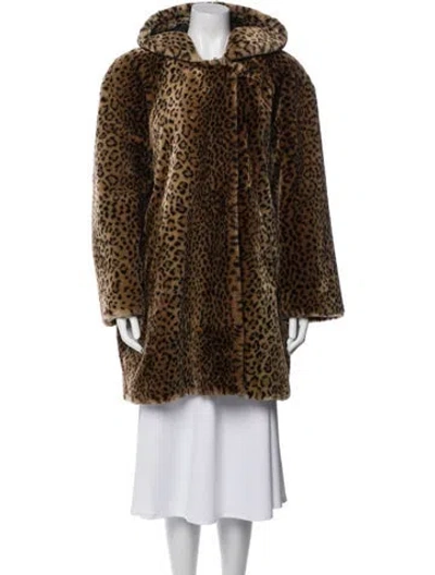 Pre-owned Dennis Basso Animal Print Faux Fur Coat In Brown