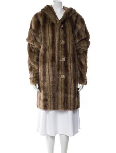Pre-owned Dennis Basso Animal Print Faux Fur Coat In Brown