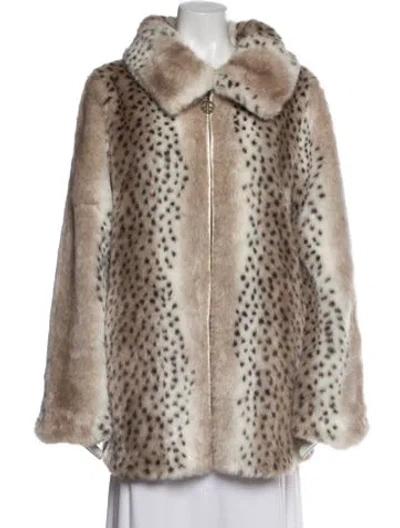 Pre-owned Dennis Basso Animal Print Faux Fur Coat In Brown