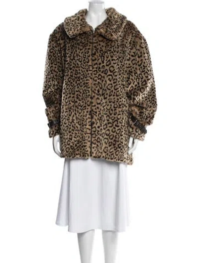 Pre-owned Dennis Basso Animal Print Faux Fur Coat In Multi