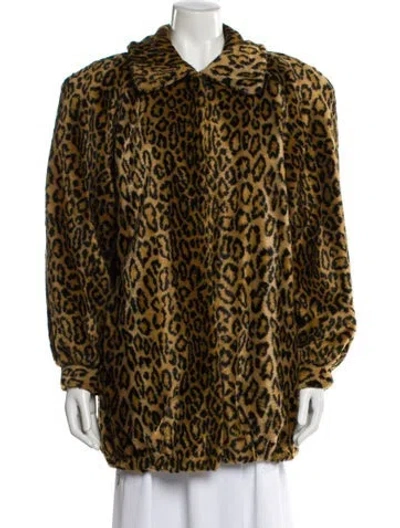 Pre-owned Dennis Basso Animal Print Faux Fur Coat In Neutral