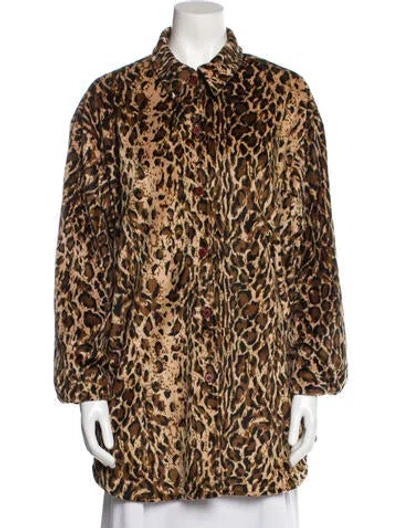 Pre-owned Dennis Basso Animal Print Faux Fur Jacket In Brown