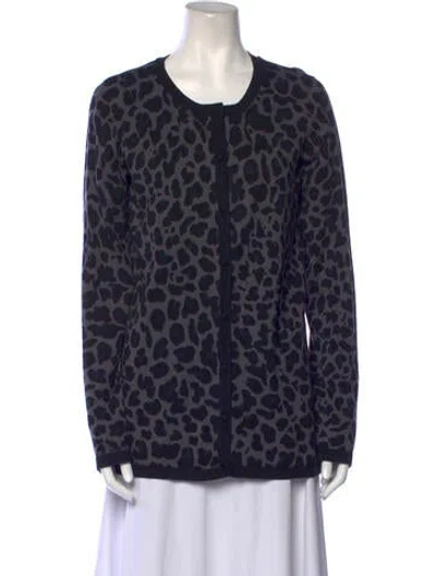 Pre-owned Dennis Basso Animal Print Scoop Neck Sweater In Gray