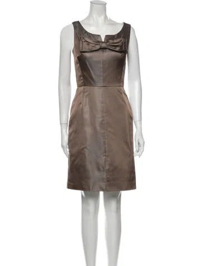 Pre-owned Dennis Basso Bateau Neckline Knee-length Dress In Neutral