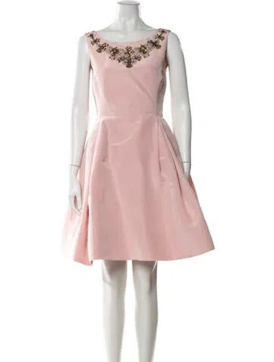 Pre-owned Dennis Basso Bateau Neckline Knee-length Dress In Pink
