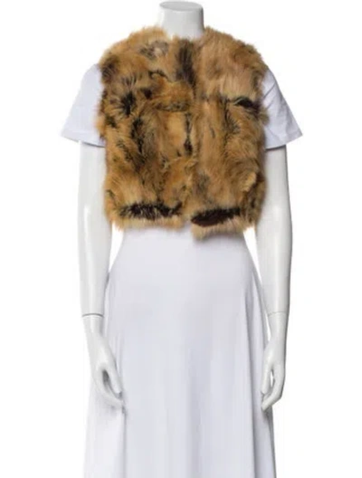 Pre-owned Dennis Basso Colorblock Pattern Fur Jacket In Brown