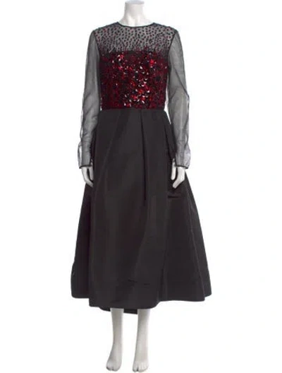 Pre-owned Dennis Basso Crew Neck Long Dress In Black