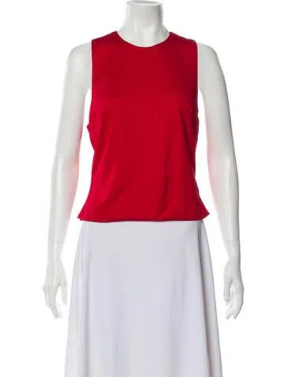 Pre-owned Dennis Basso Crew Neck Sleeveless Crop Top In Red