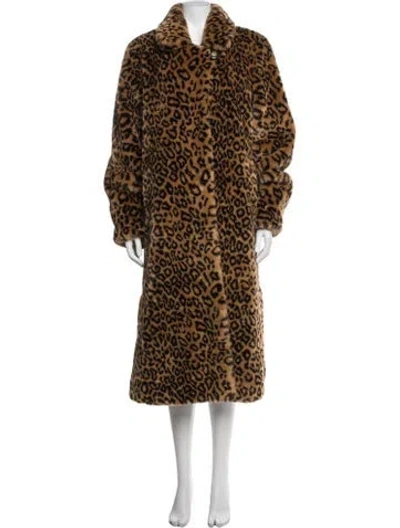 Pre-owned Dennis Basso Faux Fur Animal Print Faux Fur Coat In Brown