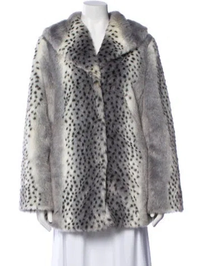 Pre-owned Dennis Basso Faux Fur Animal Print Faux Fur Coat In Gray