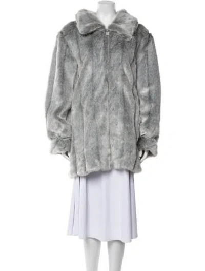 Pre-owned Dennis Basso Faux Fur Coat In Gray