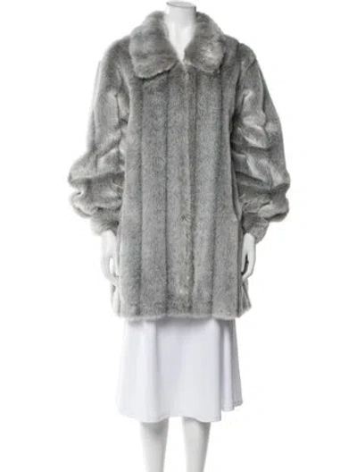 Pre-owned Dennis Basso Faux Fur Coat In Gray