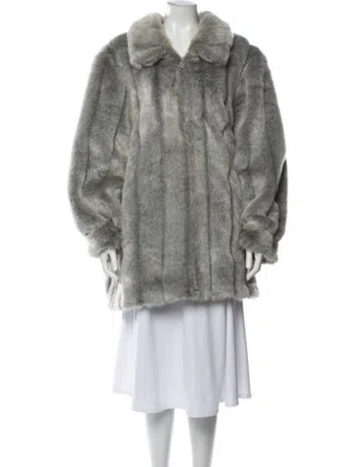 Pre-owned Dennis Basso Faux Fur Coat In Grey