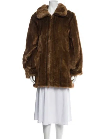 Pre-owned Dennis Basso Faux Fur Faux Fur Coat In Brown