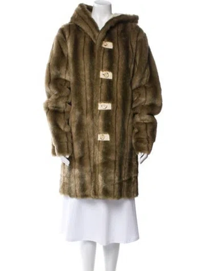 Pre-owned Dennis Basso Faux Fur Faux Fur Coat In Brown