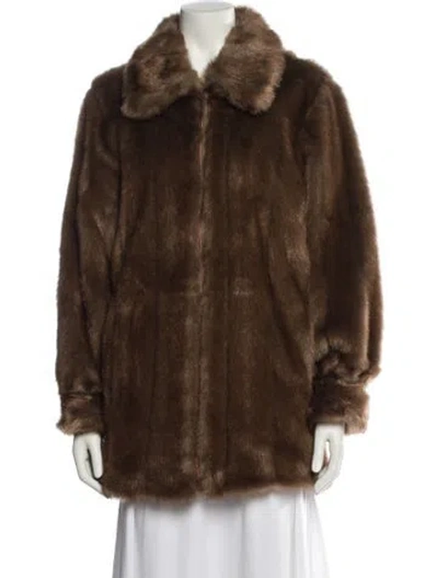 Pre-owned Dennis Basso Faux Fur Faux Fur Coat In Brown