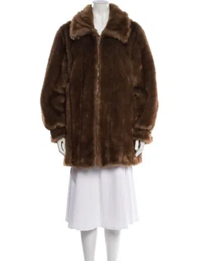 Pre-owned Dennis Basso Faux Fur Faux Fur Coat In Brown