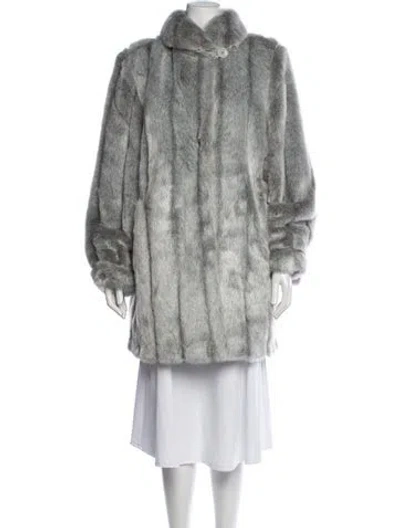 Pre-owned Dennis Basso Faux Fur Faux Fur Coat In Grey