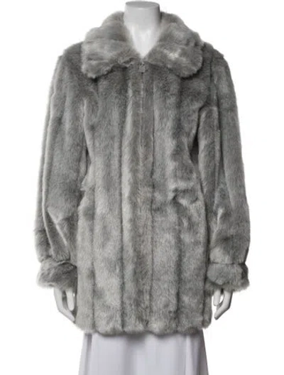 Pre-owned Dennis Basso Faux Fur Faux Fur Coat In Grey