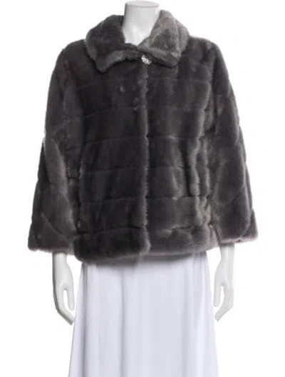 Pre-owned Dennis Basso Faux Fur Faux Fur Jacket In Gray