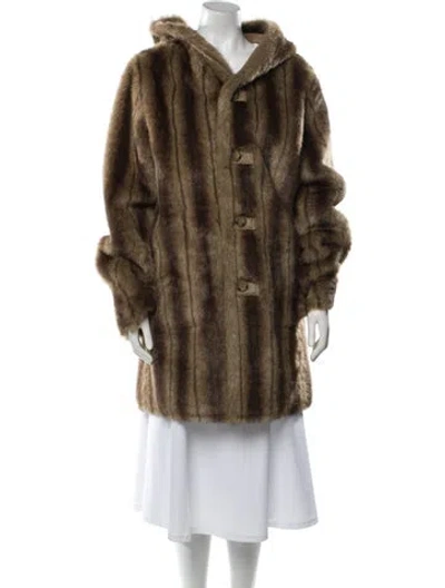 Pre-owned Dennis Basso Faux Fur Striped Faux Fur Coat In Neutral