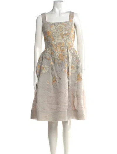 Pre-owned Dennis Basso Floral Print Knee-length Dress In Gray