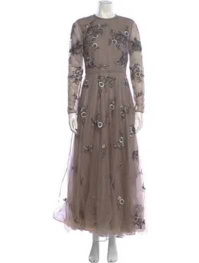 Pre-owned Dennis Basso Floral Print Long Dress In Multi