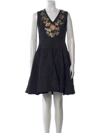 Pre-owned Dennis Basso Floral Print Mini Dress In Black