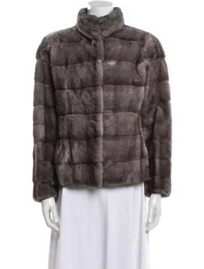 Pre-owned Dennis Basso Fur Striped Jacket In Grey