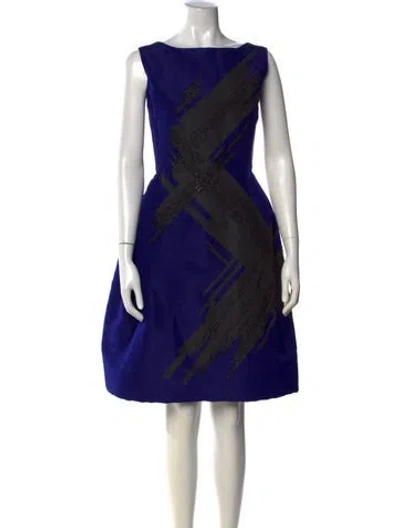 Pre-owned Dennis Basso Graphic Print Knee-length Dress In Blue