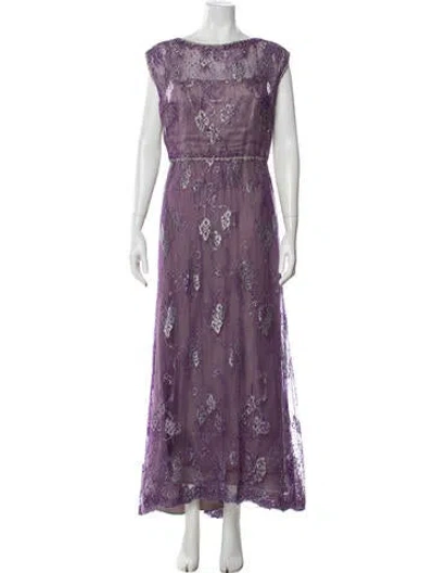 Pre-owned Dennis Basso Lace Pattern Long Dress In Purple