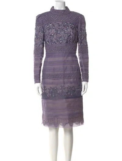 Pre-owned Dennis Basso Lace Pattern Midi Length Dress In Purple