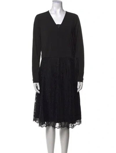 Pre-owned Dennis Basso Lace Pattern Midi Length Dress W/ Tags In Black