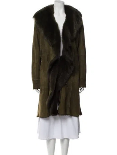 Pre-owned Dennis Basso Lambskin Faux Fur Coat In Green